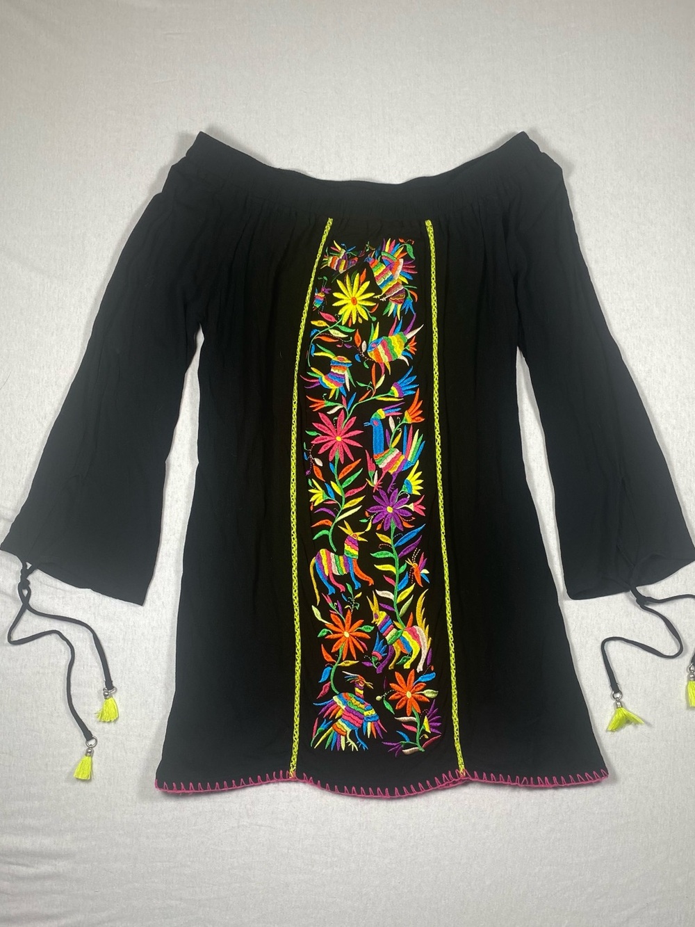 Nanette Lepore S Black Embroidered Bird Floral Off Shoulder Cover Up Dress